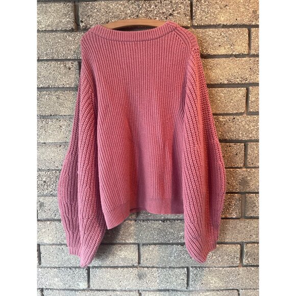Staud Aura Pink Knit Sweater Balloon Sleeves Womens XL Soft Wool & Cotton Blend - Picture 10 of 14